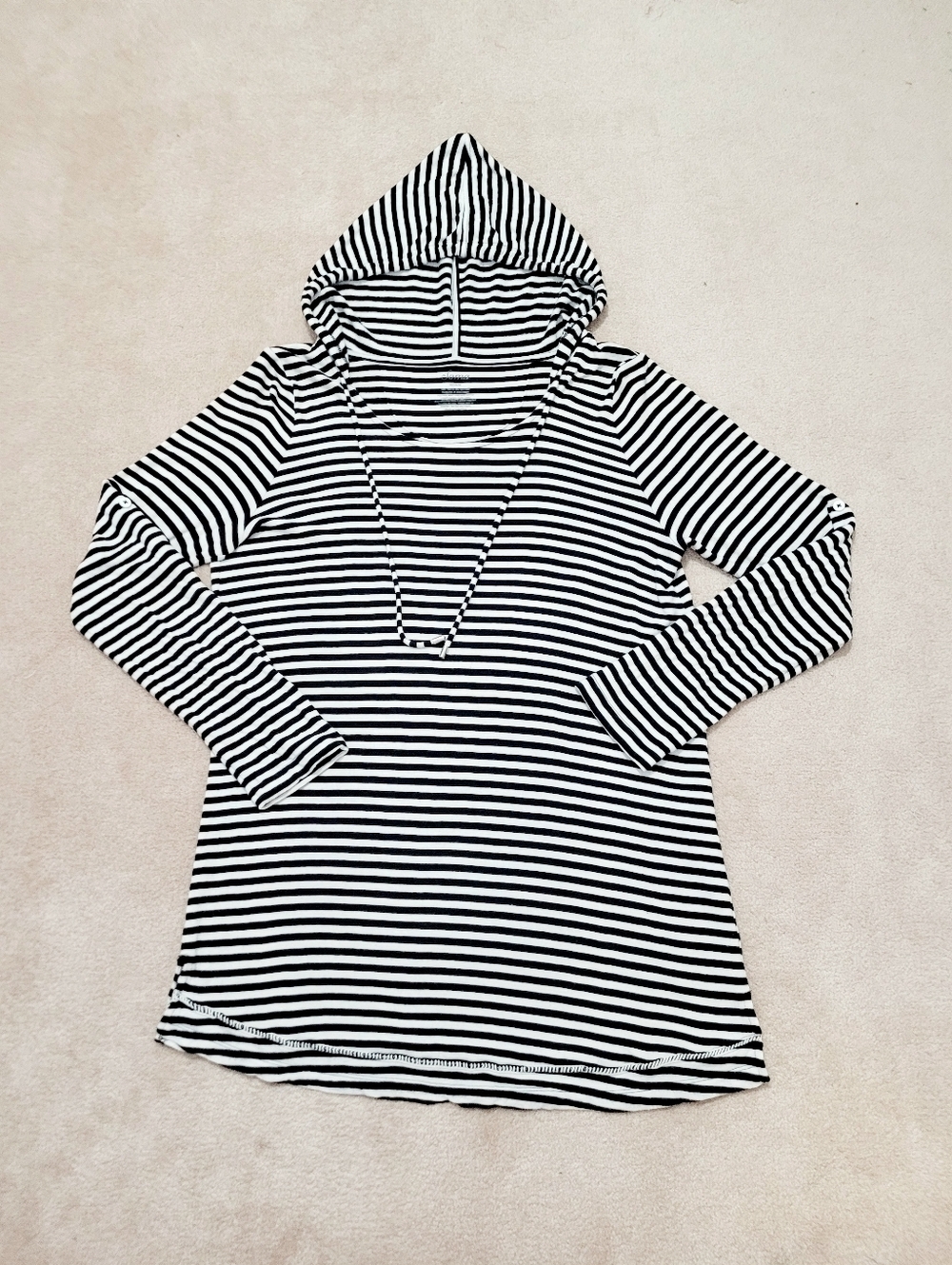 Soma Black White Striped Hoodie Tunic Top Women’s Medium Long Sleeve Casual Soft - Picture 10 of 10
